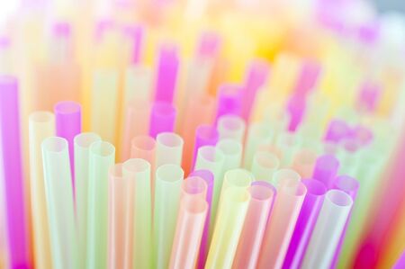 Drinking straws in many different coloursの写真素材
