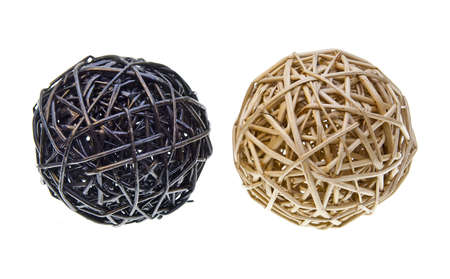 Woven wicker or bamboo balls used for decoratingの写真素材