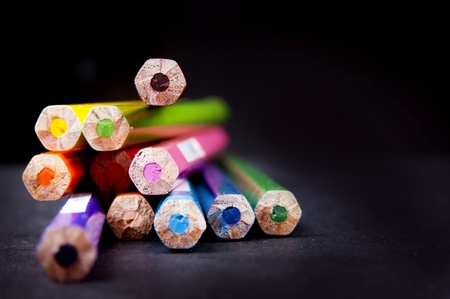 Ends of used pencils in a stack in shallow focusの写真素材
