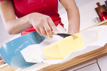 Series of a woman cooking in the kitchen with bright bowls
