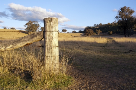 fence at gate opening with paddock behind in rural Australia fence at gate opening with paddock behind in rural Australia