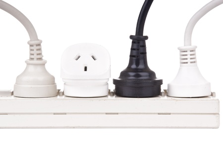 Power cords with powerboard isolated on whiteの写真素材