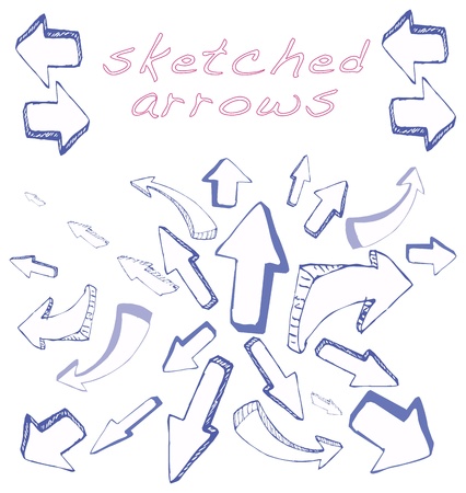 Many different shapes of arrows sketched by hand in 3D blue penのイラスト素材