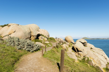 Unusual rock formations on Granite Island, South Australia create a popular tourist attraction