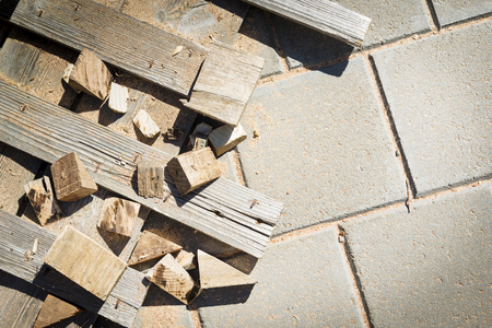 Timber off-cuts and sawdust on a construction site