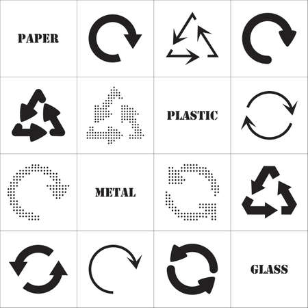 Simple, flat design recycle symbols in black isolated on white backgroundのイラスト素材