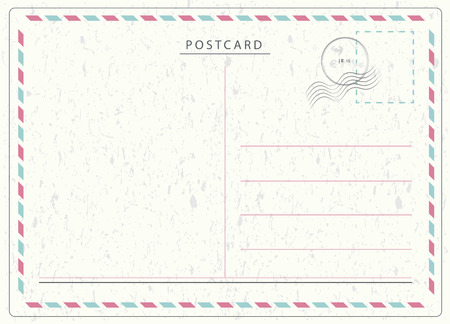 travel postcard in air mail style with paper texture and rubber stampsのイラスト素材