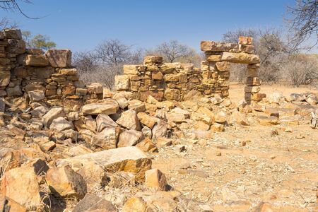 Old Palapye ruins built from stone in rural Botswana, Africaの写真素材