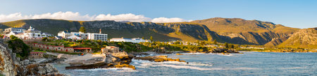 HERMANUS, SOUTH AFRICA - 4 OCTOBER 2015: Panorama of Hermanus at Sunset during the Whale Festival. Hermanus is famous for Southern Right Whale watching.のeditorial素材