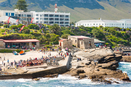 HERMANUS, SOUTH AFRICA - 4 OCTOBER 2015: Crowds gather for Hermanus Whale Festival. Hermanus celebrates 25 years of whale watching festivals in 2016.のeditorial素材