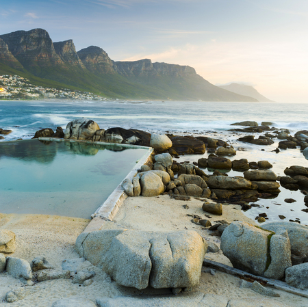 Camps Bay, Cape Town at duskの写真素材