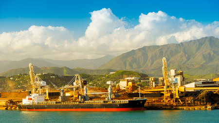 NOUMEA, NEW CALEDONIA - APRIL 2016: Nickel mining and smelting operations in the harbor. New Caledonia accounts for roughly 10% of the worlds known nickel supply.のeditorial素材