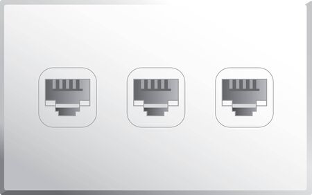 Ethernet port wall socket with 3 ethernet plug connections in vectorのイラスト素材