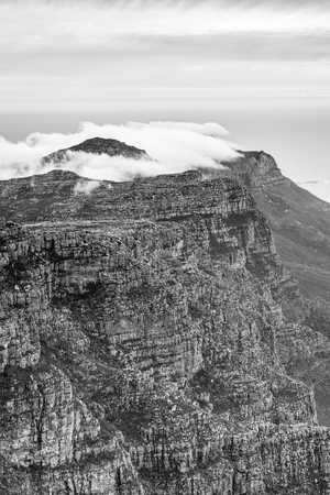 Twelve Apostles as viewed from the top of Cape Town's Table Mountain, South Africa in black and whiteの写真素材