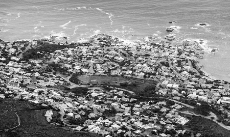 Aerial View of Camps Bay from Table Mountain in Cape Town, South Africa in black and whiteの写真素材