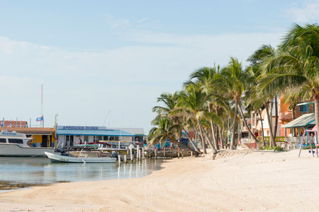 SAN PEDRO, BELIZE - NOVEMBER 25: The coastal view of the Ambergris Caye town San Pedro on November 25, 2017 in Belize.のeditorial素材