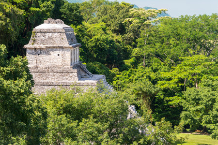 PALENQUE, MEXICO - NOVEMBER 29: Ancient Mayan structures at the heritage site on November 29, 2016 in Palenque. Palenque was declared a world heritage site by UNESCO in 1987.のeditorial素材