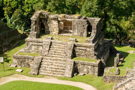 PALENQUE, MEXICO - NOVEMBER 29: Ancient Mayan structures at the heritage site on November 29, 2016 in Palenque. Palenque was declared a world heritage site by UNESCO in 1987.のeditorial素材