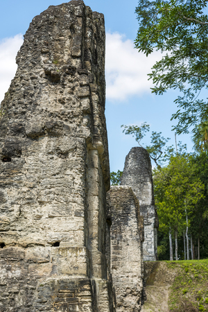 Details of stone work at Tikal in Guatemalaの写真素材