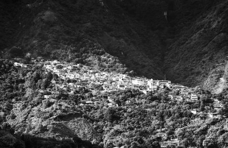 Santa Cruz on Lake Atitlan, Guatemala, Central America in black and white