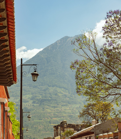 Spanish colonial views in Antigua, Guatemalaの写真素材