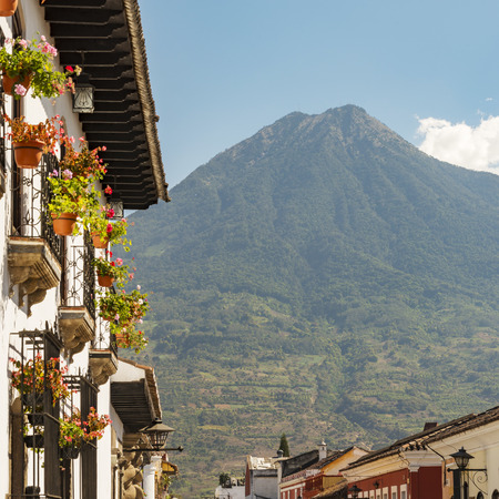 Spanish colonial views in Antigua, Guatemalaの写真素材