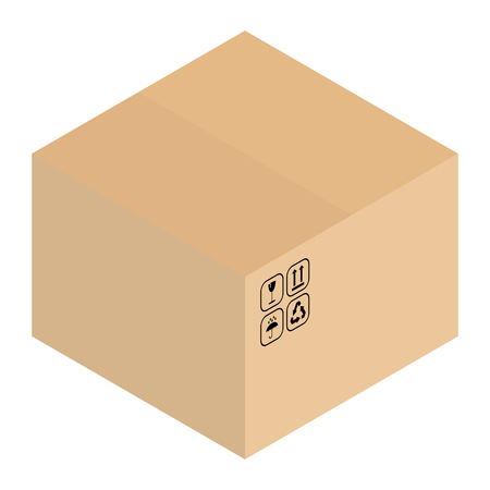 Carboard packing box vector with packaging symbols in isometric design styleのイラスト素材