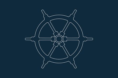 Line drawing vector of a ship or boat wheel on blueのイラスト素材