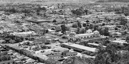 An aerial view of Antigua, Guatemala in Central America in stunning black and whiteの写真素材