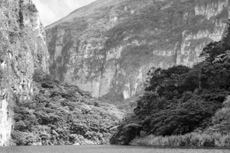 Beautiful view of river in Sumidero Canyon Chiapas, Mexico in stunning black and whiteの写真素材