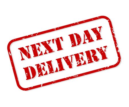 Next day delivery red rubber stamp vector isolatedのイラスト素材