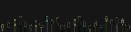 Cables with different plugs like HDMI, USB,  for technology conceptのイラスト素材