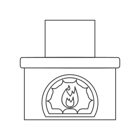 Fireplace icon with chimney in vector line drawingのイラスト素材