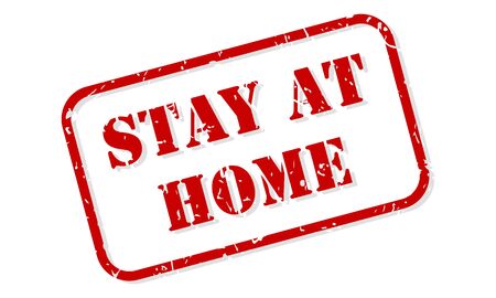 Stay at home concept in red rubber stamp vector isolated on whiteのイラスト素材