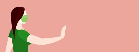 Woman wearing a mask with her hand out in a stop gesture to stop the spread of COVID-19 coronavirus disease concept vectorのイラスト素材