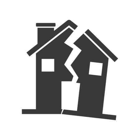 House icon vector with huge crack for damaged or broken house conceptのイラスト素材