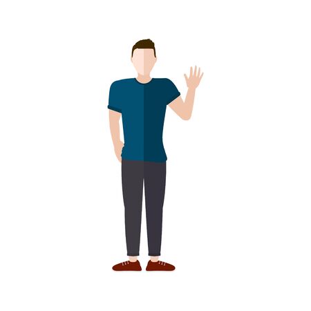 A man stands waving to maintain social distancing for COVID-19 coronavirus preventionのイラスト素材
