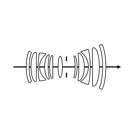 Diagram of camera lens elements as light passes through the glass in vectorのイラスト素材