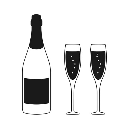 Champagne bottle and champagne glasses for event celebration concept vectorのイラスト素材