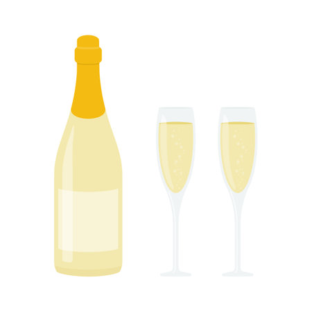 Champagne bottle and champagne glasses for event celebration concept vectorのイラスト素材