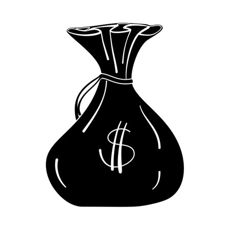 Money bag or sack with dollar sign symbol in silhouette vector iconのイラスト素材