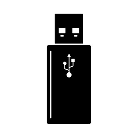 USB memory stick or flash drive with USB symbol in silhouette vectorのイラスト素材