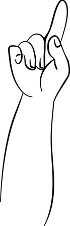 Raised hand with pointing finger line vector drawingのイラスト素材