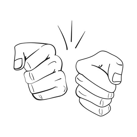 Two fists together for a fist bump gesture in vector outline illustrationのイラスト素材