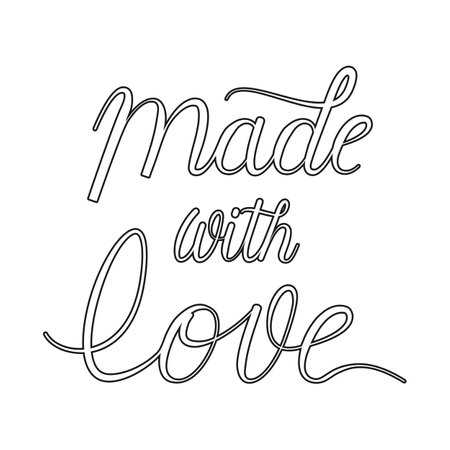 Made with love calligraphy lettering for homemade or handmade stamp in vector outlineのイラスト素材