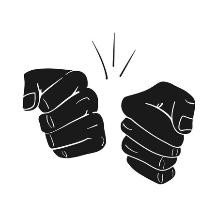 Two fists together for a fist bump gesture in vector silhouette illustrationのイラスト素材