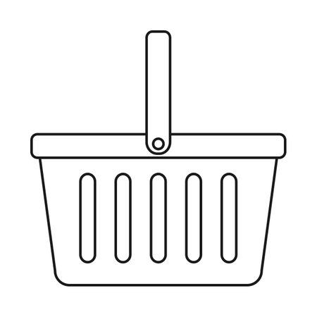 Shopping basket or shopping cart for online shopping concept in outline vector iconのイラスト素材