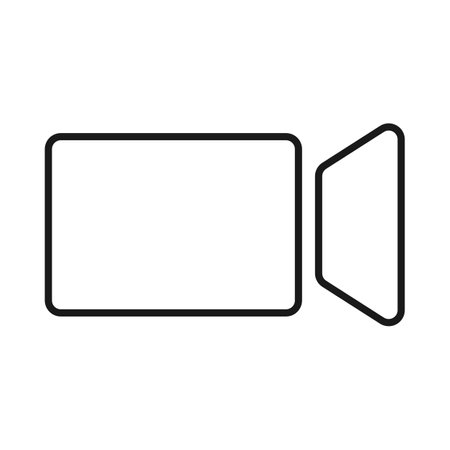 Video camera on symbol for video conferencing concept in outline vector iconのイラスト素材