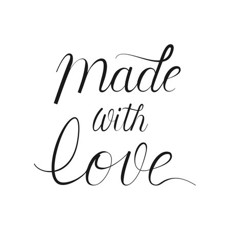 Made with love calligraphy lettering for homemade or handmade stamp in vector silhouetteのイラスト素材