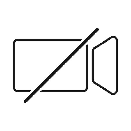 Video camera off symbol for video conferencing concept in outline vector iconのイラスト素材